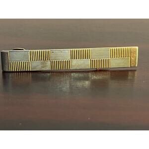 VTG Anson Tie Clip Gold Tone Checked Preppy Academia